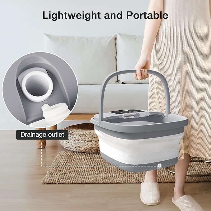 HOSPAN Collapsible Foot Spa with Heat, Bubble, Red Light, and Temperature Control, Foot Bath Massager with 8 Shiatsu Massage Rollers, Pedicure Foot Spa for Relaxation and Stress Relief