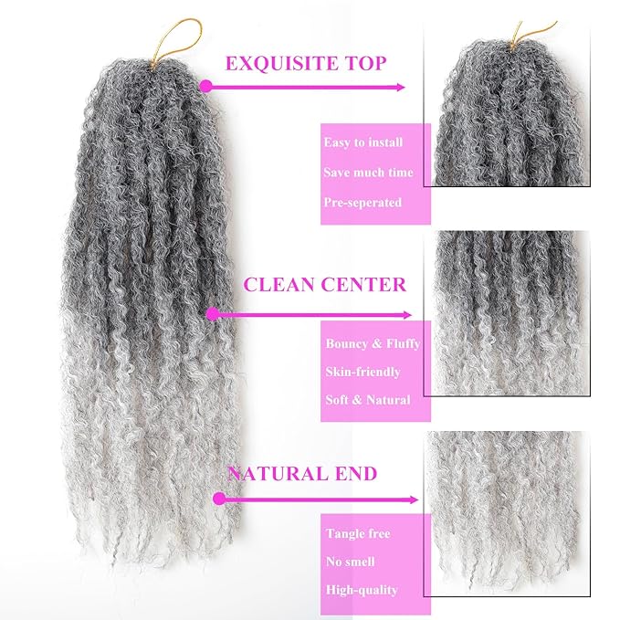 Marley Twist Braiding Hair 18 Inch 8 Packs – Long-Lasting Marley Hair, Fluffy&Tangle-Free Cuban Twist Hair for Braiding, Natural Look Synthetic Spring Afro Kinky Twist Hair Extensions (1B/Grey)