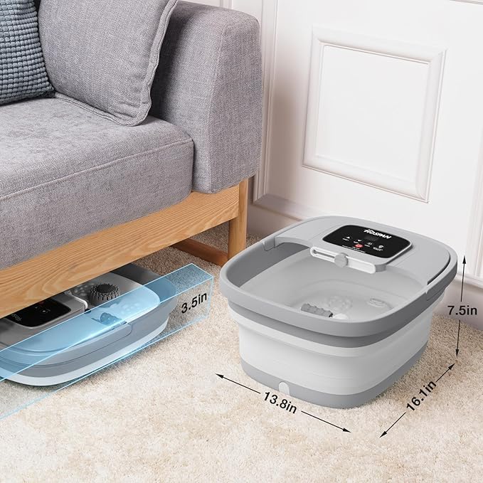 HOSPAN Collapsible Foot Spa with Heat, Bubble, Red Light, and Temperature Control, Foot Bath Massager with 8 Shiatsu Massage Rollers, Pedicure Foot Spa for Relaxation and Stress Relief
