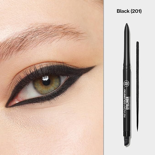 Revlon ColorStay Pencil Eyeliner with Built-in Sharpener, Waterproof, Smudgeproof, Longwearing Eye Makeup with Ultra-Fine Tip, 201 Black, 0.01 oz