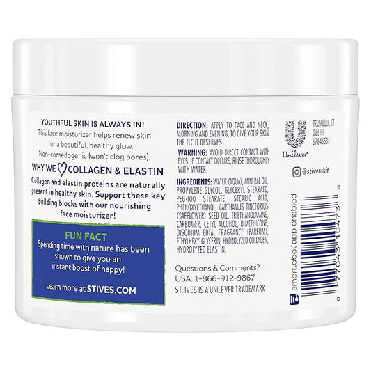 St. Ives Face Moisturizer Cream, Collagen and Elastin, Renewing Facial Moisturizer for Women, Paraben Free, Dermatologist Tested Daily Moisturizing for Dry Skin Cruelty Free, 10 oz (Pack of 2)