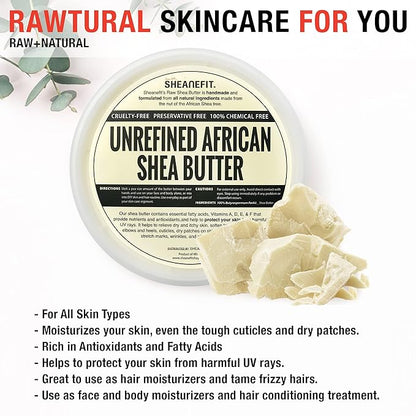 Raw Unrefined African Shea Butter, Natural Body Butter, Soft & Smooth Daily Moisturizer For Face & Body Ivory 8oz (Pack of 1)