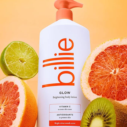 Billie Glow Brightening Women's Body Lotion, Citrus Woods Scent, With Vitamin C, 18 fl oz