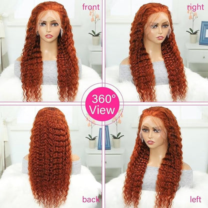Ginger Lace Front Wigs Human Hair 13x6 Deep Wave Hd Lace Front Wig for Women 180% Density Glueless Orange Colored Curly Lace Frontal Wig Human Hair Pre Plucked Bleached Knots With Baby Hair 20 Inch