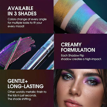Jolilab Metallic Liquid Chameleon Eyeshadow, Multi-Dimensional Eye Looks, Long-lasting Holographic Glitter Multichrome Eyeshadows Makeup (#Peacock+#GX002)