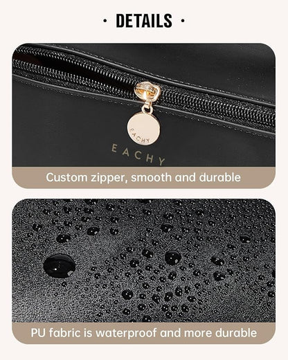 EACHY Travel Makeup Bag,Large Capacity Cosmetic Bags for Women,Waterproof Portable Pouch Open Flat Toiletry Bag Make up Organizer with Divider and Handle