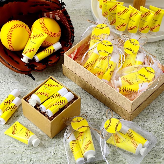 144 Pcs Softball Lip Balm Hand Cream Set Softball Accessories Softball Party Supplies Including 36 Softball Lip Balm 36 Moisturizing Hand Cream 36 Bags 36 Softball Cards and Ropes for Gifts