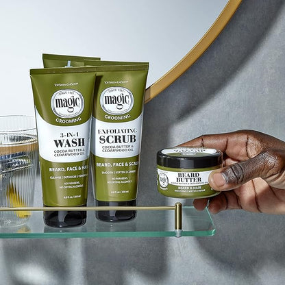 Softsheen-Carson Magic Shaving Beard Grooming Kit for Men with Cedarwood Oil, Includes Beard Butter, Scrub and Cleanser, Gift Set for Facial Hair Care,1 kit