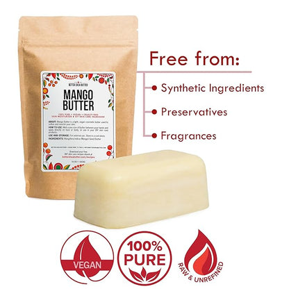 Better Shea Butter Mango Butter 100% Natural Skin Moisturizer, 1 LB Block