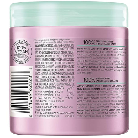 L'Oreal Paris EverPure Exfoliating Scalp Care + Detox Scrub with Apricot seed, 8 Ounce