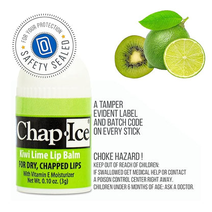 Chap-Ice® | Premium and Traditional Lip Balm for Chapped, Dry, or Windburned Lips | Pocket Size Display with Assorted Flavors - Cherry, Citrus Orange, Kiwi Lime - 50 Mini Sticks (0.10oz/3g)