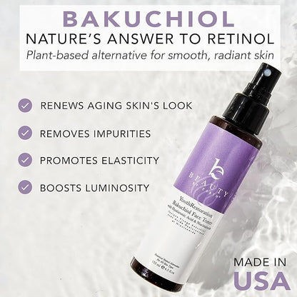 Bakuchiol Face Toner - USA Made with Natural & Organic Ingredients, Skin Toner for Oily and Acne Prone Skin, Spray Toner for Aging Skin, Smoothes Fine Lines & Wrinkles, Face Toner for Women Anti Aging