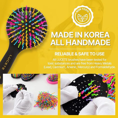 LUCETE Rainbow Volume S Brush(medium)-Detangling Hairbrush with A Mirror-Travel size