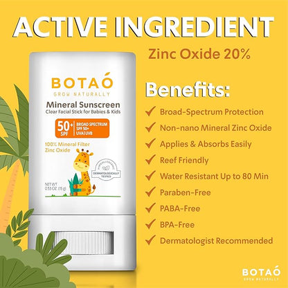 baby Mineral Sunscreen Stick 100% Zinc Oxide SPF 50+ Water Resistant UVA/UVB Protection Easy to Apply Fragrance Free, babies & kids, for sensetive skin, Unscented