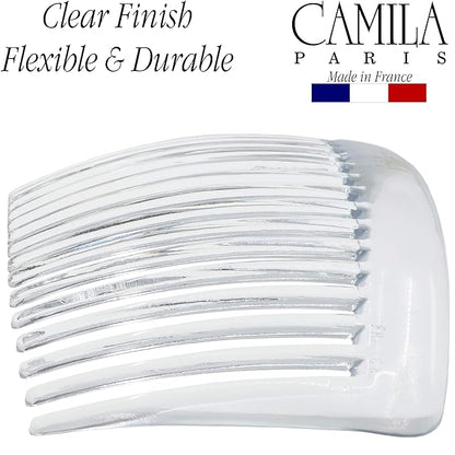 Camila Paris French Side Combs Large 2 Colors Each Curved French Twist Hair Combs Decorative, Strong Hold Hair Clips for Women Bun Chignon Up-Do, No Slip Styling Girls Hair Accessories, Made in France