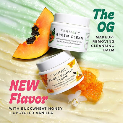 Farmacy Makeup Remover Cleansing Balm - Honey Vanilla Waterproof Makeup Remover & Oil Based Cleanser - Gentle Exfoliating Double Cleanser - Melts From Balm to Milky Lather (100ml)