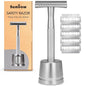 Bambaw Double Edge Safety Razor for Men with Stand, Reusable Metal Razor with 5 Double Edge Blades, Single Blade Razors for Men & Women – Silver