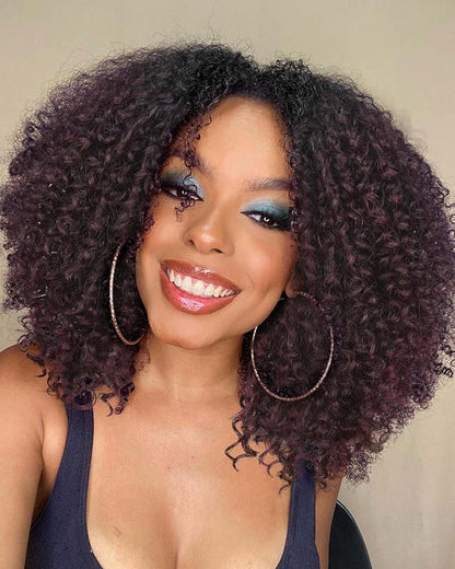 quickwig Curly Lace Front Wigs Short Kinky Curly Wig 13×4×1 HD Glueless Lace Curly Wig Ombre Wine Red Synthetic Lace Wigs for Women Deep Wave Hair (1B/99J)