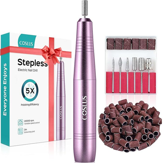 COSLUS Electric Nail Drill File Professional: for Acrylic Gel Dip Powder Nails Portable Nail Machine Kit Manicure Pedicure Tools Polishing Set with Nail Drill Bits Sanding Bands