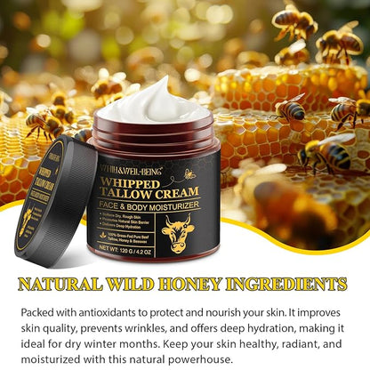 WHLH & WELL-BEING Beef Tallow for Skin, Beef Tallow and Honey Balm, Moisturizer for Face & Body Skin Care(1Pack)