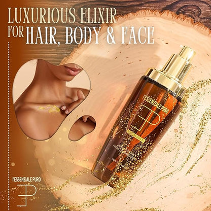 L'Essenziale Puro Moroccan Argan Oil - Argan Oil For Hair - Hydrating Moroccan Hair Oil and Body Oil For Women and Men - Adds Shine, Controls Frizz - Luxury Beauty Elixir From Dubai (100ml/3.38 Fl Oz)