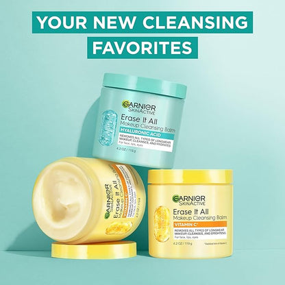 Garnier Erase It All Makeup Cleansing Balm with Hyaluronic Acid, Replumping Facial Cleanser and Makeup Remover, 4.2 Oz