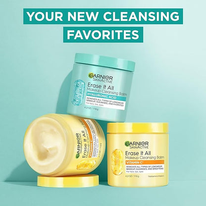 Garnier Erase It All Makeup Cleansing Balm with Hyaluronic Acid, Replumping Facial Cleanser and Makeup Remover, 4.2 Oz