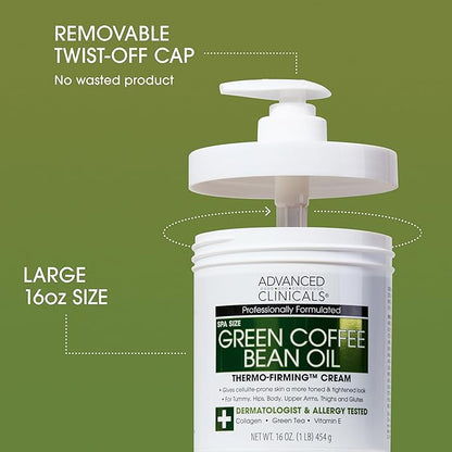 Advanced Clinicals Green Coffee Bean Thermo - Firming Body Lotion | Caffeine Infused Collagen Cream Moisturizer & Body Cream For Women, Stomach, Legs, & To Improve Look Of Textured Crepey Skin, 2pack