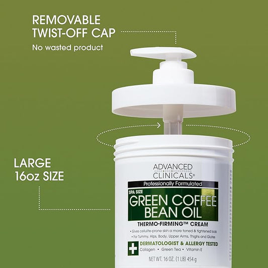 Advanced Clinicals Green Coffee Bean Thermo - Firming Body Lotion | Caffeine Infused Collagen Cream Moisturizer & Body Cream For Women, Stomach, Legs, & To Improve Look Of Textured Crepey Skin, 2pack