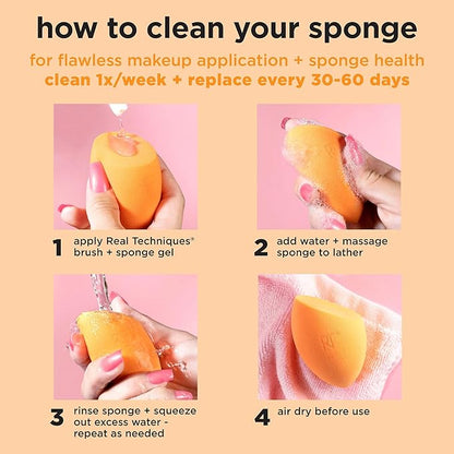 Real Techniques Miracle Complexion Sponge, Beauty Sponge For Makeup Blending & Foundation Application, Full Coverage, Streak-Free Professional Makeup Tool, Cruelty Free, Vegan, Latex Free, 2 Count