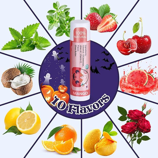 Dmsky Halloween Lip Balm,10 Flavors Natural Lip Balm in Bulk, Moisturizing Lip Balm Stocking Dry Lips, Men Women Kids Party Gifts, Lip Care Set 88 count （4.2g/0.15 Oz)