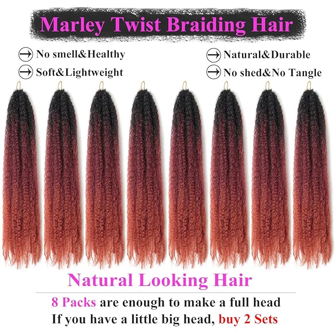 Marley Twist Braiding Hair 18 Inch 8 Packs – Fluffy&Tangle-Free Cuban Twist Hair for Braiding, Natural Look Synthetic Long-Lasting Spring Afro Kinky Twist Hair Extensions (T1B/530/350)