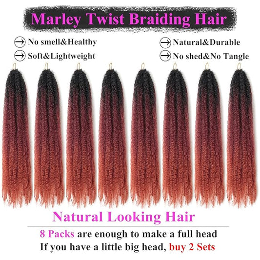 Marley Twist Braiding Hair 18 Inch 8 Packs – Fluffy&Tangle-Free Cuban Twist Hair for Braiding, Natural Look Synthetic Long-Lasting Spring Afro Kinky Twist Hair Extensions (T1B/530/350)