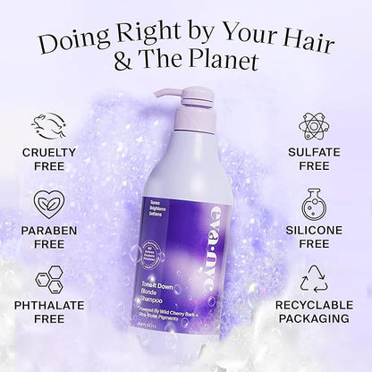 EVANYC Tone It Down Blonde Hair Shampoo, 1 L, Purple for Eliminating Brass & Yellow Tones, Vegan