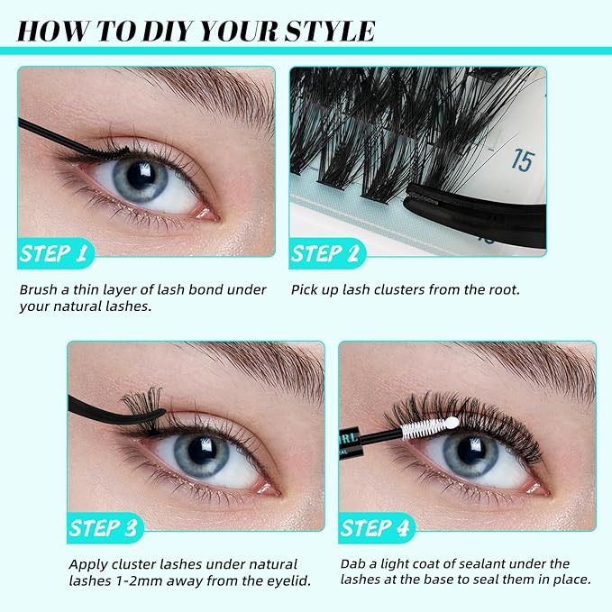 Lash Extension Kit 320Pcs,DIY Individual Lashes Clusters Kit,Lash Bond And Seal,Lash Remover For Eyelashes Extensions,Lash Applicator Tool For False Eyelash Cluster Kit At Home(40D50D,D-Mix9-16mmKit)