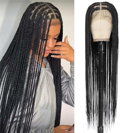 13x8 HD Lace Front Knotless Box Braided Wigs With Baby Hair Black Human Hair Blended Lace Frontal Box Braid Wigs for Women 36 Inch