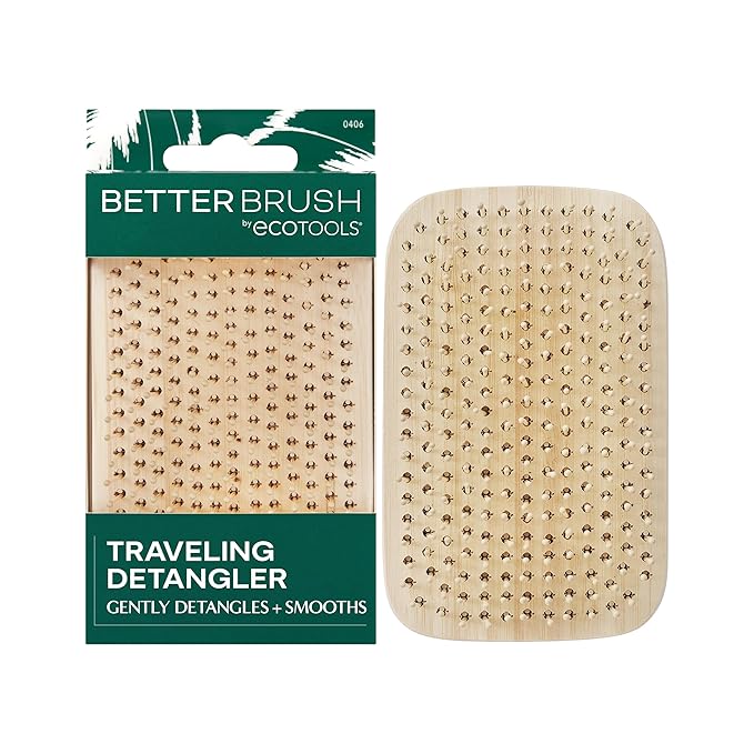 EcoTools Travel Detangler Hairbrush, Gently Detangle & Smooth Hair, Brush For Wet Or Dry Hair, Heat Resistant, Mini Renewable Bamboo Hairbrush For Styling On-The-Go, Vegan & Cruelty-Free, 1 Count