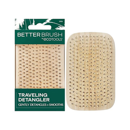 EcoTools Travel Detangler Hairbrush, Gently Detangle & Smooth Hair, Brush For Wet Or Dry Hair, Heat Resistant, Mini Renewable Bamboo Hairbrush For Styling On-The-Go, Vegan & Cruelty-Free, 1 Count