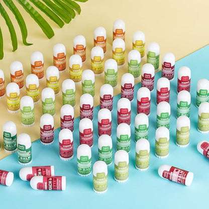 Mini Lip Balm 60 Pack, Natural Lip Balms Bulk with Vitamin E and Coconut Oil, Moisturizing Lip Balm for Dry Cracked lips - 10 Flavors