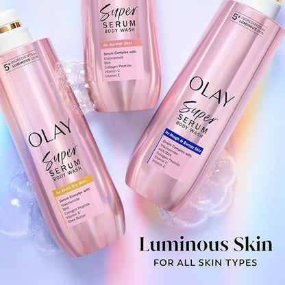Olay Super Serum Body Wash for Rough & Bumpy Skin, Hydrating & Renewing Serum Complex with Exfoliating Minerals for Luminous Skin, 18.5 fl oz