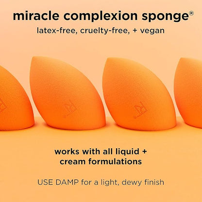 Real Techniques Miracle Complexion Sponge, Beauty Sponge For Makeup Blending & Foundation Application, Full Coverage, Streak-Free Professional Makeup Tool, Cruelty Free, Vegan, Latex Free, 2 Count