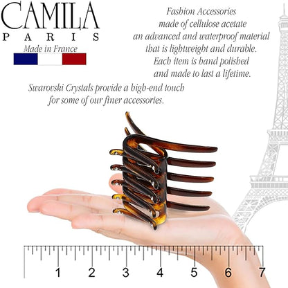 Camila Paris CP2634 French Two Sides Interlocking Comb, Tortoise Shell, for Ponytail or Hair updo, Strong Hold Grip Hair Clips for Women, No Slip Durable Styling Girls Hair Accessories, Made in France