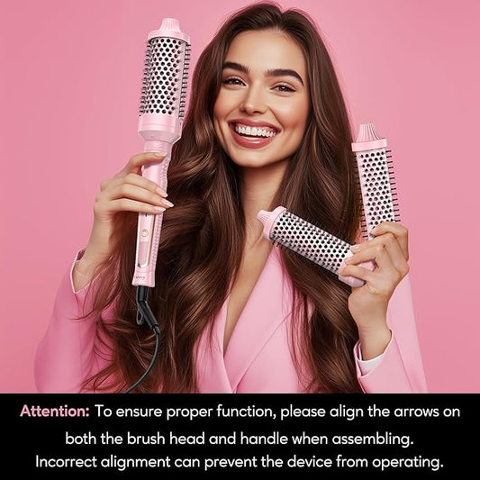PRO 3-in-1 Thermal Brush Set - Adjustable Temperature, Detachable Curling Brush Heads (1.25", 1.5", 1.77"), Dual MCH, 20s Fast Heating for Quick Volume & Effortless Curls, Rose Pink