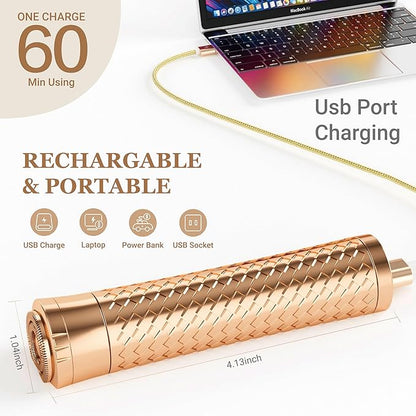 Facial Hair Removal for Women, Rechargeable Hair Removal Device, Painless Face Electric Razor/Shaver for Lip, Arms, Face, Peach Fuzz (Gold)
