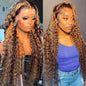 CHEETAHBEAUTY #4/27 Ombre Highlight Deep Wave 13X6 HD Transparent Lace Front Wigs Human Hair Brazilian Deep Curly Human Hair Wigs for Black Women Pre Plucked with Baby Hair 250% Density(20inch)
