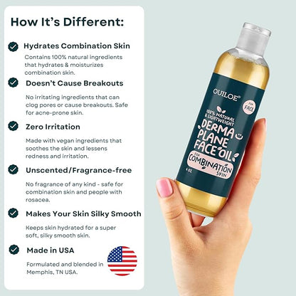 Dermaplane Oil, Face Shaving Oil for Women with Combination Skin - Lightweight & Natural Facial Shave Oil - Use with a Dermaplaning Tool, Razor, Shaver or Microblade for Close Shave 4 oz by Ouiloe