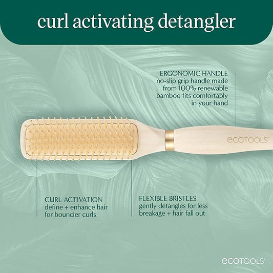 EcoTools Curl Activating Detangler Hairbrush, Gently Detangle Wet Hair, Style, Define, & Enhance Curly & Wavy Hair, Less Hair Breakage & Fall Out, Renewable Bamboo, Vegan & Cruelty-Free, 1 Count