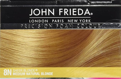 John Frieda Precision Foam Colour, Medium Natural Blonde 8N, Full-Coverage Hair Color Kit, Anti-Fade Gray Coverage, Deep Color Saturation Hair Dye, 1 Application