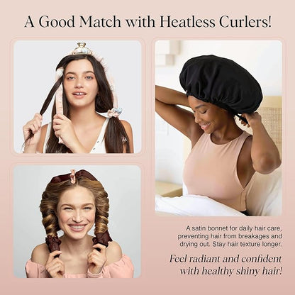 Kitsch XL Satin Bonnet for Sleeping - Softer Than Silk Hair Bonnet for Women - Secure Fit, Adjustable Night Cap for Curly & Textured Hair - Prevents Breakage, Tangles & Thinning - Black