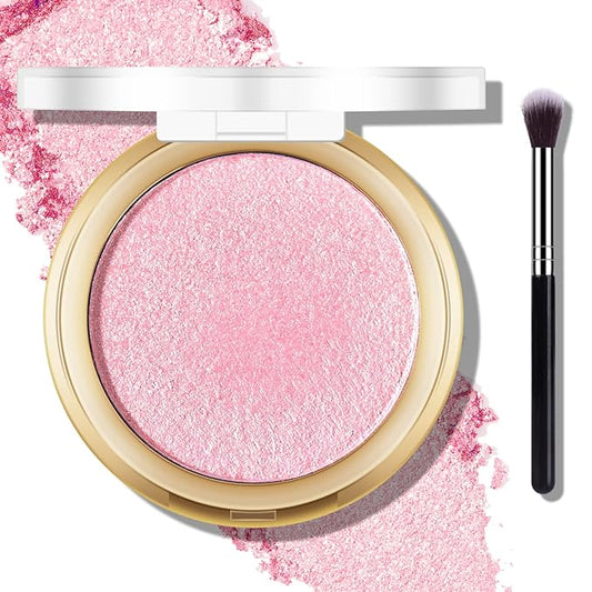 Baked Pink Highlighter Powder Palette, Makeup Highlighter Powder Mermaid Pink